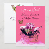 PRAM MET STROMEN, BABY SHOWER BUTTERFLIES KAART (Voorkant / Achterkant)