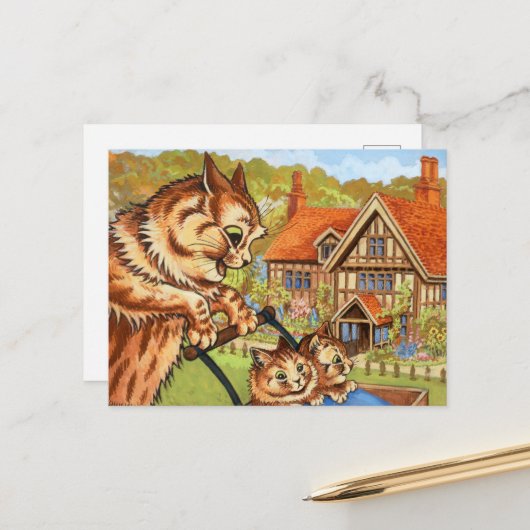 Pram Ride by Louis Wain Feestdagenkaart (Voorkant / Achterkant in situ)