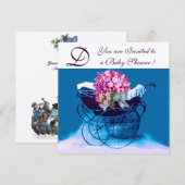  PRAM-STROMEN BLAUWE BABY SHOWER MONOGRAM KAART (Voorkant / Achterkant)