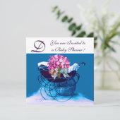  PRAM-STROMEN BLAUWE BABY SHOWER MONOGRAM KAART (Staand voorkant)