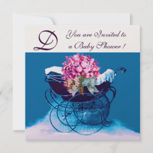 PRAM-STROMEN BLAUWE BABY SHOWER MONOGRAM KAART