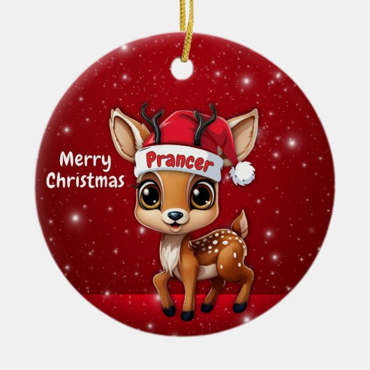 Prancer Baby Deer, Fawn, Doe, Reindeer🦌 🎄 Keramisch Ornament (Voorkant)