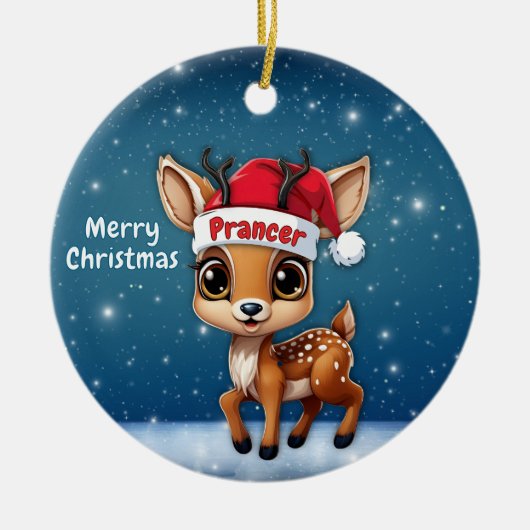 Prancer Baby Deer, Fawn, Doe, Reindeer🦌 🎄 Keramisch Ornament (Voorkant)