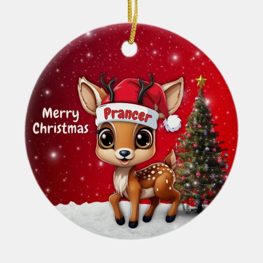 Prancer Baby Deer, Fawn, Doe, Reindeer🦌 🎄 Keramisch Ornament (Voorkant)