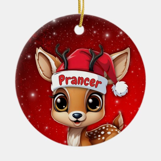 Prancer Baby Deer, Fawn, Doe, Reindeer🦌 🎄 Keramisch Ornament (Voorkant)