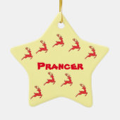 Prancer Ornament in het groen. Roze, blauw. (Achterkant)