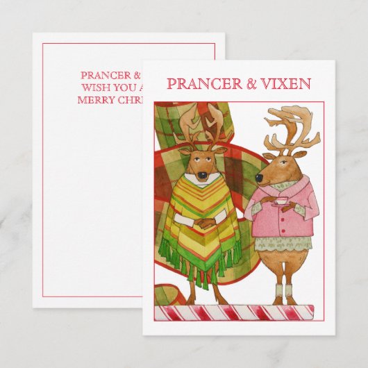 PRANCER VIXEN 3.5x5 Platte Kerst Kaart (Voorkant / Achterkant)