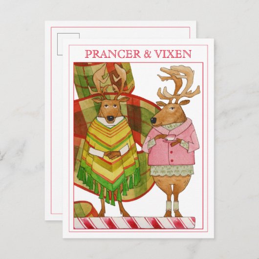 PRANCER VIXEN-Briefkaart Feestdagenkaart (Voorkant / Achterkant)