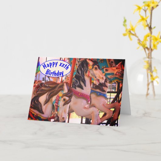 Prancers Carousel Horse Personalized Birthday Kaart (Gele Bloem)