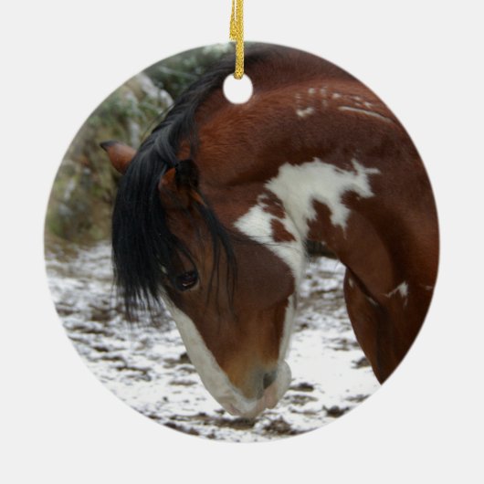 Pranching in de sneeuw keramisch ornament (Achterkant)