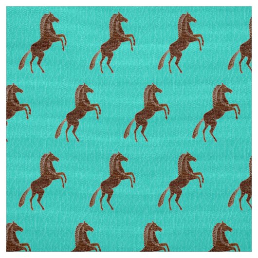 Pranching Paard op geweven turquoise Stof (Swatch)