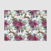 Prancing Deer in Rozen en Holly Tissuepapier (Voorkant)