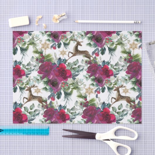 Prancing Deer in Rozen en Holly Tissuepapier (Craft)