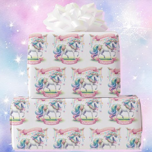 Prancing Eenhoorn Personaliseer de naam van het me Cadeaupapier