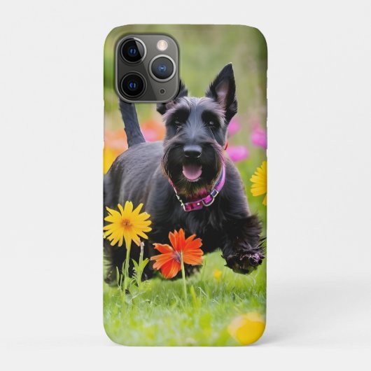 Prancing Schotse Terriers in gras en bloemen Case-Mate iPhone Case (Achterkant)