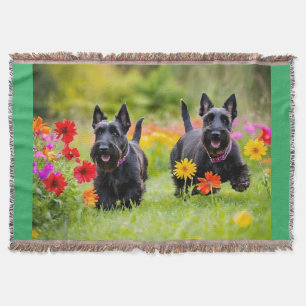 Prancing Schotse Terriers in gras en bloemen Deken