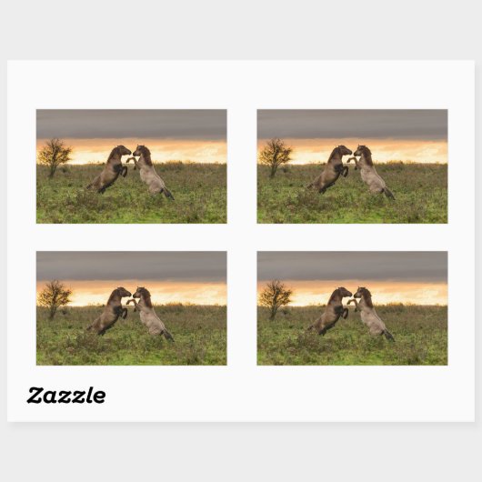 Prancing wilde paarden rechthoekige foto sticker (Vel)