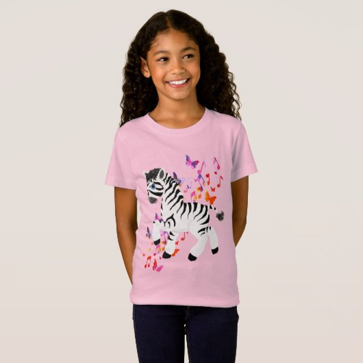 Prancing Zebra met Waterverf Notities & Vlinders T-shirt (Voorkant volledig)