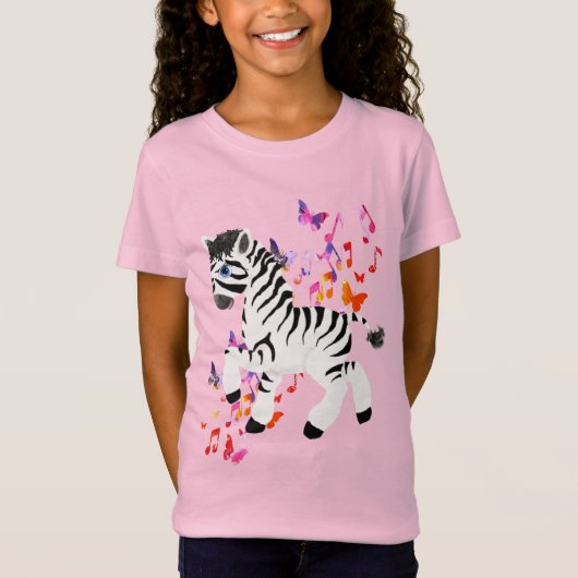 Prancing Zebra met Waterverf Notities & Vlinders T-shirt (Voorkant)