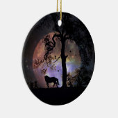 Prancingpaard in de maan kerstversiering keramisch ornament (Rechts)
