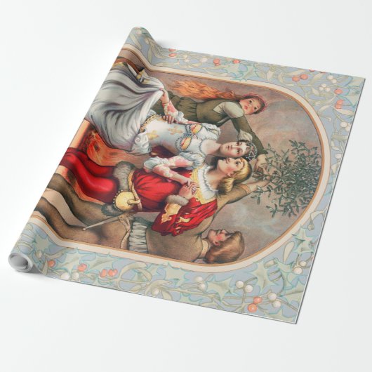 Prang's kerstkaart (ca. 1886) inpakpapier (Uitgerold)