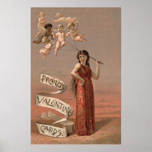 Prang's valentinekaarten AD, vrouw & cherubijnen Poster