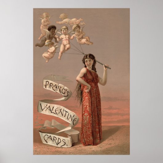 Prang's valentinekaarten AD, vrouw & cherubijnen Poster (Voorkant)