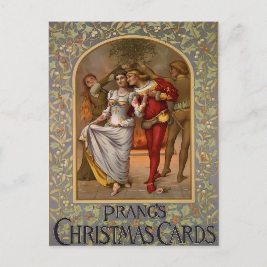 Prang's Vintage Kerstmis Mistletoe Kus Briefkaart (Voorkant)