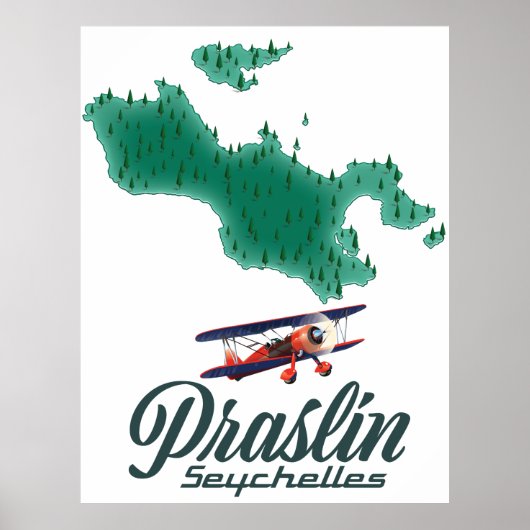 Praslin Seychellen, kaart Poster (Voorkant)