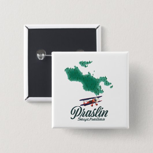 Praslin Seychellen, kaart Vierkante Button 5,1 Cm (Voorkant /achterkant)