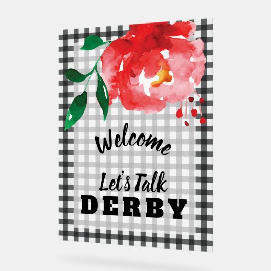 Praten Derby to Me Red Rose op Gingham Welkom Acryl Bord (Hoek)