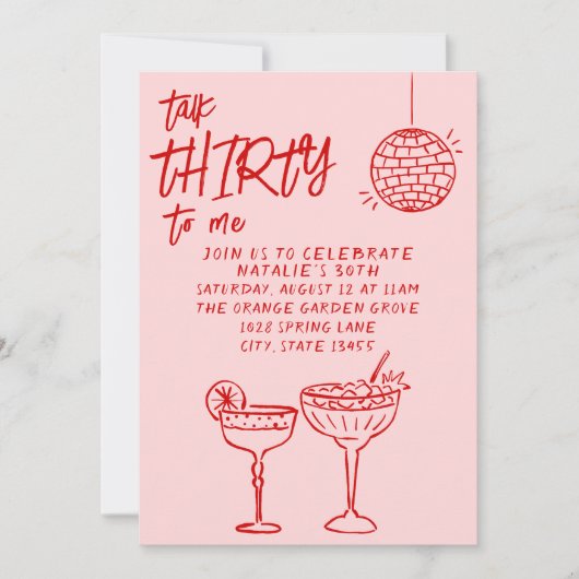 Praten Dertig Rood Roze Getrokken 30e Foto Leuke V Kaart (Voorkant)