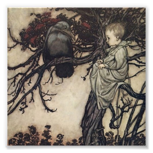 “Praten met de vogels” door Arthur Rackham Foto Afdruk (Voorkant)