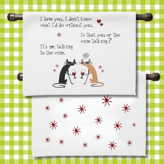 Praten met de wijn grappige kat theedoek