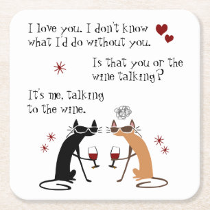 Praten met de Wine Cat Funny Kartonnen Onderzetters