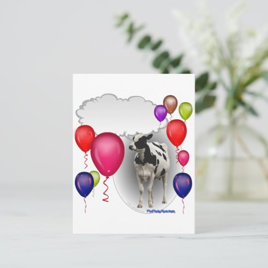 Pratende verjaardag koe briefkaart (Staand voorkant)