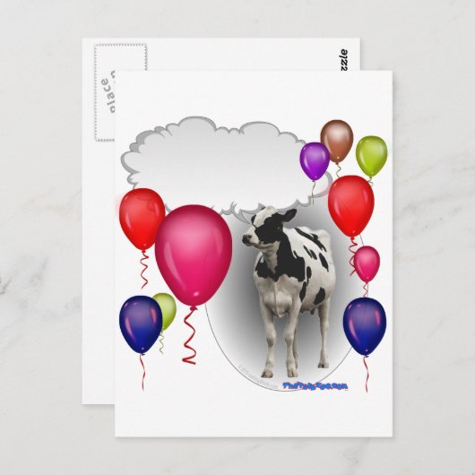 Pratende verjaardag koe briefkaart (Voorkant / Achterkant)