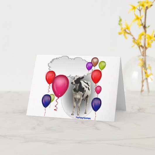 Pratende verjaardag koe kaart (Gele Bloem)