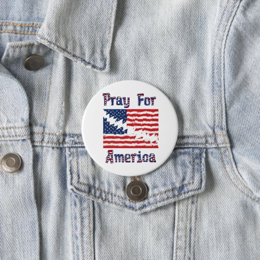 PRAY FOR AMERICA Distress American Flag Ronde Button 7,6 Cm (In situ)