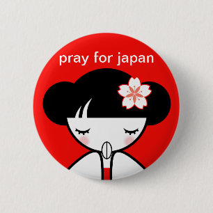 Pray for Japan Kokeshi Doll Ronde Button 5,7 Cm