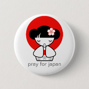 Pray for Japan Kokeshi Doll Ronde Button 5,7 Cm