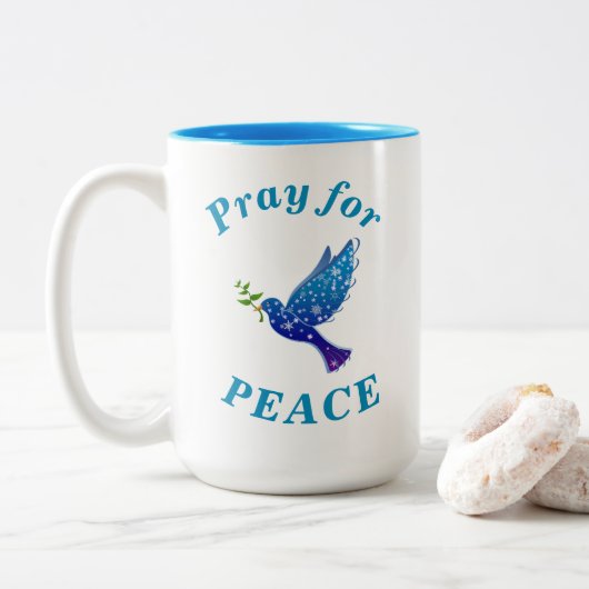 "Pray for PEACE" vreedzame tekst Tweekleurige Koffiemok (Met donut)