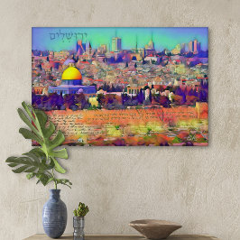 Pray for the Peace of Jerusalem Painting with Text Canvas Afdruk