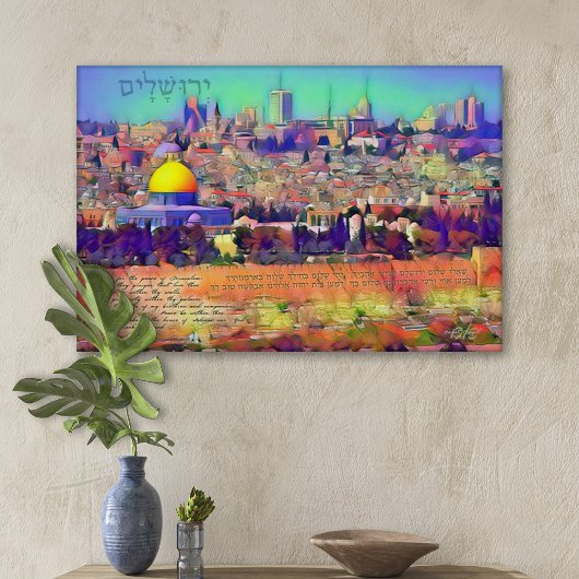 Pray for the Peace of Jerusalem Painting with Text Canvas Afdruk