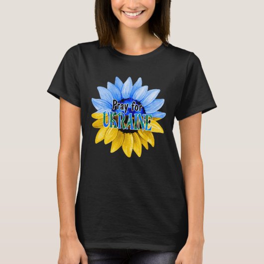 Pray For Ukraine Blue And Yellow Sunflower T-shirt (Voorkant)