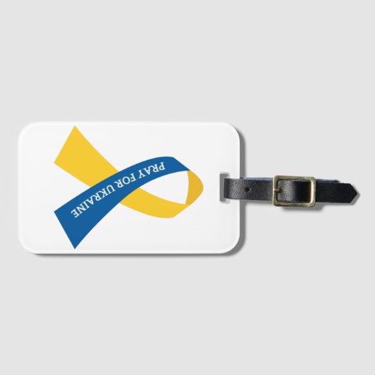 Pray for Ukraine Blue Yellow Ribbon Bagagelabel (Voorkant (horizontaal))