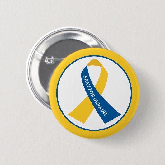 Pray for Ukraine Blue Yellow Ribbon Ronde Button 5,7 Cm (Voorkant /achterkant)