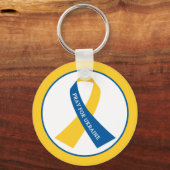 Pray for Ukraine Blue Yellow Ribbon Sleutelhanger (Voorkant)