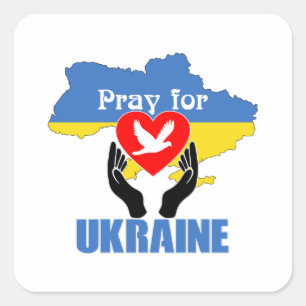 Pray for Ukraine - Peace & Love Vierkante Sticker