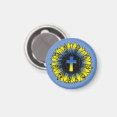 Pray for Ukraine Sunflower and Cross Magneet (Voorkant / Achterkant)